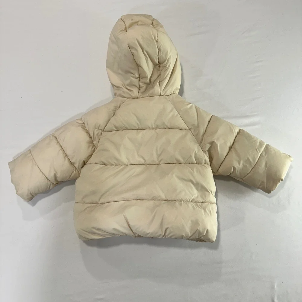 Zara Hooded‎ Puffer Jacket Kids 9-12 Months Cream Fleece Lined | Minimalist